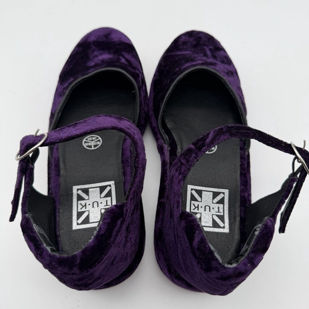 TUK Purple Velvet Wrapped Mary Jane Platform Shoes Women’s 7 Rockabilly Goth - Picture 10 of 11